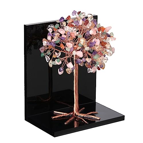 mookaitedecor Natural Colorful Crystal Money Tree Stones Bookends, Decorative Acrylic Stone Tree Book Ends for Shelves Desktop Organizer Home Office,5.7-6.3inch (1 Pair) - color: Colorful, size: 5.7-6.3 Inch