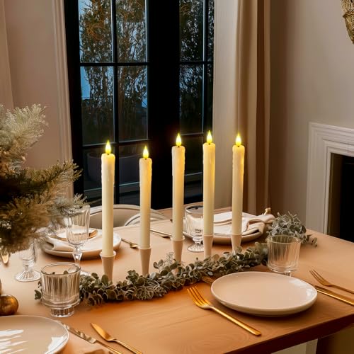 Homemory 2 PCS Flameless Taper Candles with Remote and Timer, 9.6 inch Ivory LED Candle Sticks Battery Operated, Dripless Real Wax Window Candles with 3D Flickering Flame for Fireplace Christmas - style: Farmhouse - Ivory 9.6"