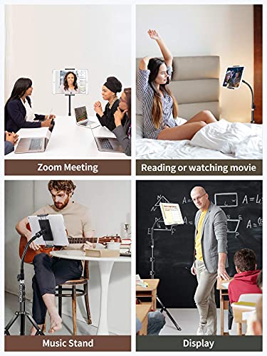 elitehood Metal iPad Tripod Stand & Adjustable 72’’ Gooseneck Tablet Floor Stand Holder, Heavy Duty Aluminum iPad Floor Stand for Pro 12.9 11, Mini, Air, iPhone and 4.7-12.9" Tablets Cell Phones - size: 4.7–13" · Side Clamp