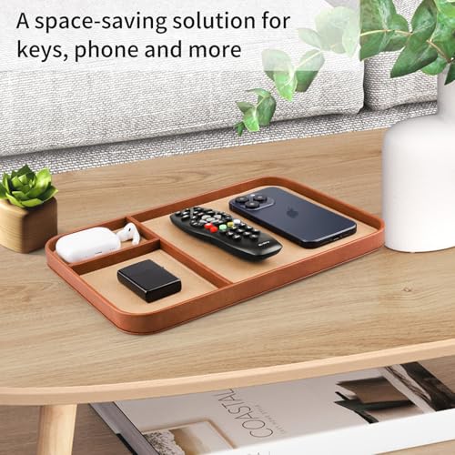 SENEN Leather Tray, Stylish and Organized Multifunctional Tray, for Table Entryway, Premium PU Leather, Catchall Tray for Keys, Watch, Wallet, Jewelry, and More (Brown Frame) - color: Brown Frame