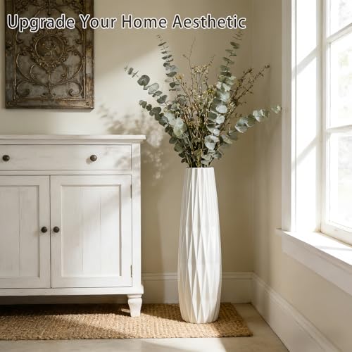 White Tall Floor Vase, 28" Ceramic Large Vase, Decorative Flower Vases for Modern Home Decor Living Room Office Bedroom Kitchen Wedding Centerpieces Farmhouse Décor - color: Ten Stripes, size: Height-28 Inch