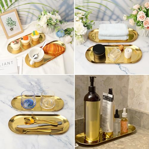 8 Pack 12 Inch Oval Stainless Steel Decorative Tray, Stainless Steel Tea Fruit Tray, 12 inch Gold Oval Trays for Bathroom Vanity, Jewelry, Perfume & Key Organizer (Gold) - size: 8 Pack 12 Inch