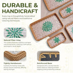 Set of 3 Rattan Serving Trays with Mother of Pearl Inlay – Handwoven Boho & Modern Farmhouse Decor for Kitchen, Bathroom, Coffee Table & Ottoman - style: Rattan Trays with Mother of Pearl Inlay