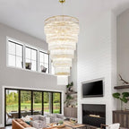 Extra Large Long Brass Chandelier for High Ceiling H68 Modern 7 Tiers Glass Staircase Chandelier Foyer Entryway Lighting Pendant Light Fixture for Grand Living Room Stairway Hall - size: XL Brass (39" x 68")