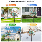 Viveta Wind Spinners Outdoor, Metal Wind Sculptures for Yard and Garden,13 * 57 "Double Windmill with Stable Stake - color: 2-copper Green-b