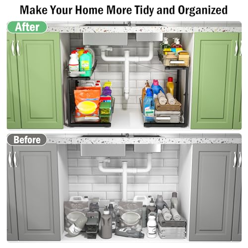 ARSTPEOE 2 Pack Double Sliding Under Sink Organizers and Storage,Two Tier Bathroom Storage and organization,Under Cabinet Organizer, Clear - color: Clear, size: 1 Pack