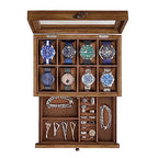 SONGMICS 8-Slot Watch Box, 2-Tier Watch Display Case with Large Glass Lid, Removable Watch Pillows, Velvet Lining, Jewelry Box, Gift Idea, Rustic Walnut UJOW008K01 - color: Rustic Walnut, size: 2 Layer 8 Slot