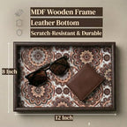 Zosenley Wooden Valet Tray with Leather Base - Nightstand Catchall Organizer for Cologne, Perfume, Keys, Wallet, Phone, Watch, Jewelry & Sunglasses (Bohemian) - color: Bohemian