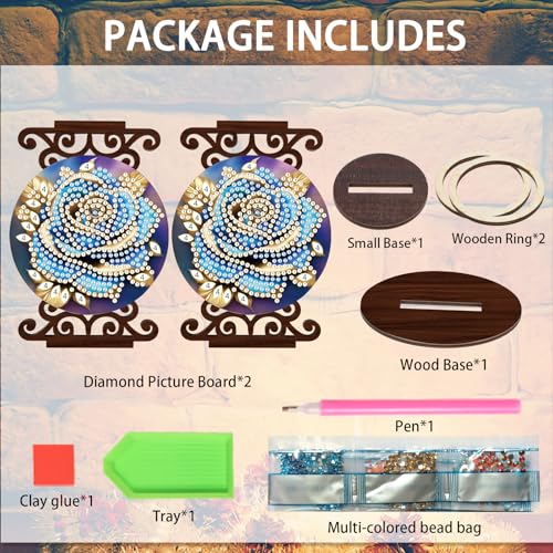 Diamond Art Painting Candlestick Holder kits, Blue Rose DIY shaped crystal Diamond art painting, woodiness Candle holder for AromaRelax & Home Decor, Christmas Halloween Ornaments (Double-Sided) - color: Blue Rose