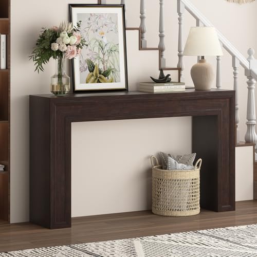 Rresyet 55 Inch Long Console Table, Sofa Table Behind Sofa, Wooden Entryway Table, Farmhouse Entryway Table for Entry, Hallway, Living Room (Cherry) - color: Cherry