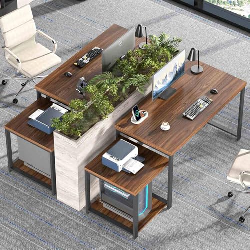 FOLUBAN Large Computer Desk, 63 Inch Home Office Desk with PC Tower Stand & Printer Space, Study Writing Gaming Table Workstation for Bedroom Living Room, Walnut - color: Walnut