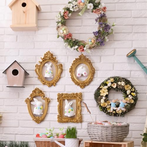 Wesiti 4 Pcs Easter Bunny Decorations 3D Ceramic Bunny Figurine with Vintage Resin Framed Small Easter Figurines Sculptures Mini Rabbits Sculpture Statue Spring Wall Art for Living Room Home Bedroom - style: Easter Bunny