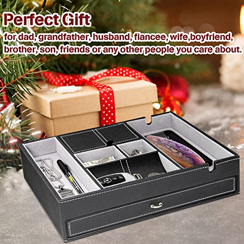 Baoyun Valet Tray for Men, 2 Layers Nightstand Organizers for Men and Women, Leather Jewelry Storage Box, Mens Dresser Top Organizer, Catch All for Jewelry Key Wallet and Phone (Black) - color: Double-deck Black