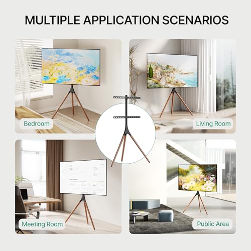 Artistic Easel TV Stand for 43-65 Inch TVs, 180° Swivel Tripod TV Stand up to 88 lbs, Floor TV Mount with Cable Management for Bedroom, Living Room and Corner, Max VESA 600x400mm, Black Walnut