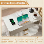 LEYAOYAO 31" Wide Fluted Nightstand with Charging Station, Oversized Extra Large 2 Drawers Night Stand,White Wood Bedside Table,Tall Bed Side End Tables,Modern Chest of Drawers Dressers for Bedroom - color: White, size: 2 Drawers