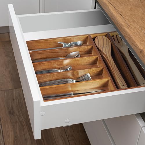 KITEISCAT Acacia Wood Silverware Organizer, Kitchen Utensil Drawer Organizer for Forks & Spoons, 7-Compartment Cutlery Tray, Flatware Holder - size: 7 Compartments