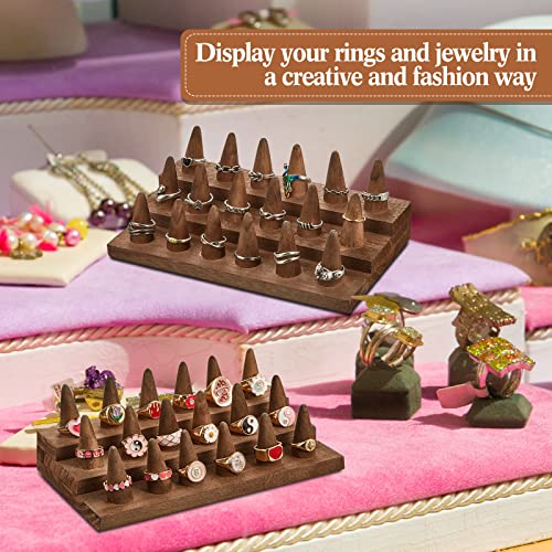 Juexica 2 Pcs Wooden Ring Display Ring Holder Display Stand for Jewelry Wood Jewelry Counter Showcase 3 Step Rings Organizer for 18 Rings Storage Selling(Brown) - color: Brown