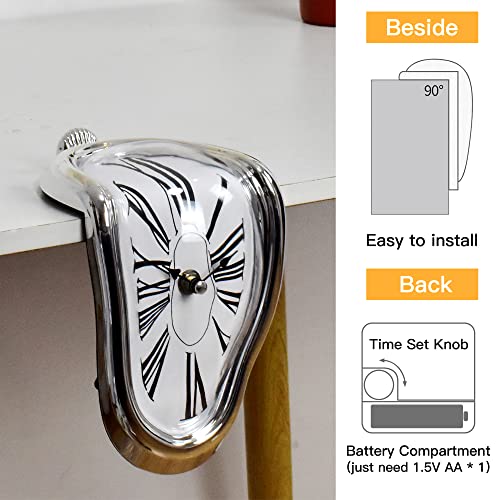 Melting Clock Dali Melted Clock Gift Decor Art Inspired Wall Clock Twisted Shelf Hanging Surrealist for Decorative Shop Office Home Desk Roman Silve… - color: Roman Silve