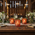 12 Pack Patented Sun Moon Star Embossed Glass Tea Light Candle Holders - Unique Votive Candle Holders for Wedding, Party, and Table Centerpieces (Pumpkin Spice) - color: Pumpkin Spice