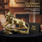 Gold Lion Statue for Home Decor - 8.7" Modern Resin Climbing Lion Sculpture - Luxury Office Desk Accessories & Motivational Gifts for Men (Polished Gold Finish)