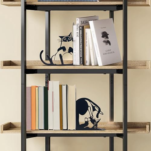 Cute Cat Metal Bookends Cat Book Ends for Shelves Bookshelf Decorative Objects Home Office Desk Bookshelf Decor Cat Lover Gifts for Women
