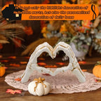Halloween Heart Hands Sculpture, White Skeleton Hands Love Ornaments Heart Finger Sign for Shelf Decor Home Desktop Ornament - style: Modern