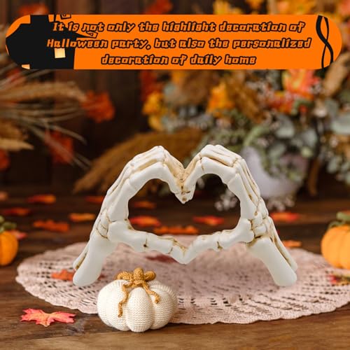 Halloween Heart Hands Sculpture, White Skeleton Hands Love Ornaments Heart Finger Sign for Shelf Decor Home Desktop Ornament - style: Modern