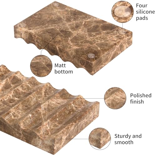 Luxury Marble Soap Dish Tray,Rectangle Stone Marble Soap Tray,Self Draining Soap Holder for Bathroom, Kitchen (Light Brown) - color: Light Brown