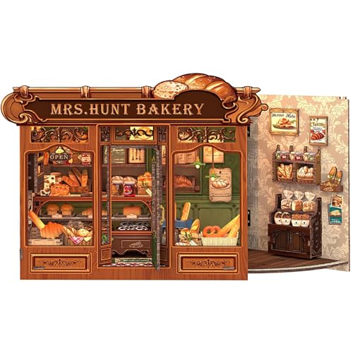 Fsolis Book Nook Kit - DIY Miniature House Kit for Adults Booknook 3D Wooden Puzzles Bread Shop Diorama Model Gifts for Women Book Lovers (MRS.Hunt Bakery) - style: MRS.Hunt Bakery