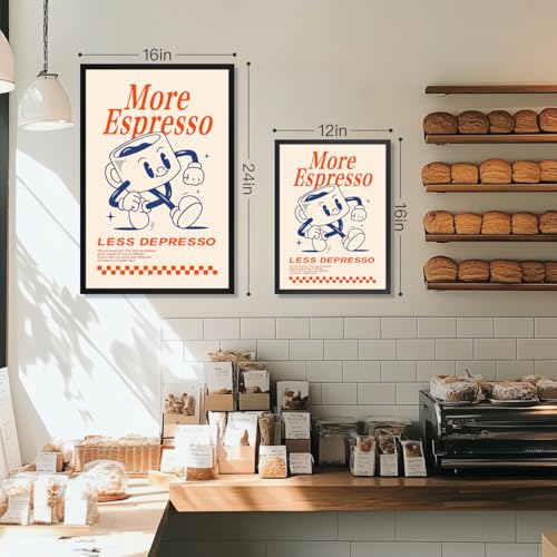 GELDSTEI Wood Framed Cute Coffee Wall Art, More Espresso Less Depresso Wall Decor, Funny Coffee Bar Aesthetic Picture, Vintage Cafe Bar Poster Print, Retro Cafe Cup Canvas Painting for Kitchen 12x16 Inch - color: Cartoon(Wood), size: 16"L x 12"W