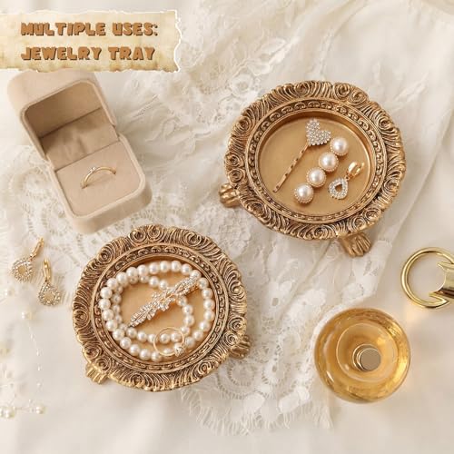 2 Pack Brass Color Candle Holder Pedestal Dish Stand Gold Vintage Tray Clawfoot Plate Decor for Jewelry Wax Ring Trinket