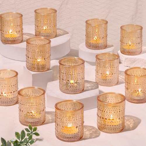 30 Pcs Gold Votive Candle Holders, Tea Light Candle Holders with Polka Dot Embossed, Gold Table Centerpieces for Weddings, Home Decor, Baby Shower, Special Occasions - color: Gold