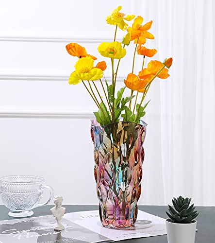 9.5" High Thickened Colorful Glass Flower Vase for Home Decor, Dining Wedding Table Office Holiday Party Centerpiece Decoration - color: Magic Color-waterdrop Style