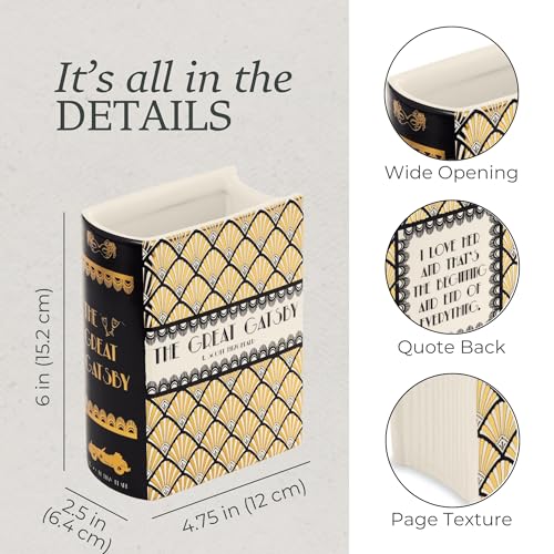 Steel Mill & Co Original Book-Shaped Decorative Vase, Ceramic Vases for Home Decor, Cute Bookshelf Decor, Unique Vase for Book Lovers (Small - Great Gatsby) - color: Great Gatsby