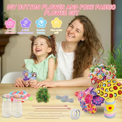 Mostop Poke-in Art Flower Bouquet DIY Craft Kit for Girls Age 4-5 6-7 8-12, Mess-Free Button Felt Flower Making Set, Creative Activity Educational Birthday Gift Toys for 6-8 8-10 Year Old Kids