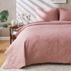 JYHOPE Baby Pink Twin Quilt Set 68x90 Lightweight Microfabric Bedspread, 3-Piece Quilt Bedding with Pillow Shams, Summer Cooling Quilts, Ribbon Wrapped Gift - color: Wood Pattern-pink, size: Twin(68x90)