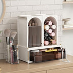 INVSSENE Stackable Makeup Organizer Countertop, Storage Perfume Skincare Cosmetic Lipstick Face Mask Makeup Brush Palettes, Ideal for Vanity Bathroom Counter - color: Coffee+White 3515