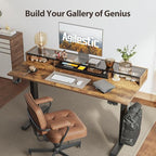 Agilestic Glass Standing Desk with Storage, 48 Inch Electric Adjustable Desk with Glass Shelf and Cable Management, Sit Stand Up Home Office Computer Table, Splice Board, Rustic Brown - color: Glass-rustic Brown, size: 48 x 24 Inches with 2 drawers