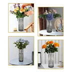 9.8 Inch Black Glass Vase, Glacier Glass Flower Vase, Boho Cylinder Ribbed Vase for Centerpiece, Living Room, Kitchen, Bookshelf, Dinner Table
