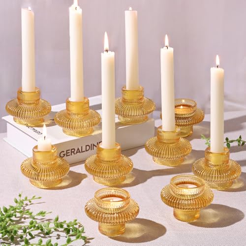 Candlestick Candle Holders 10 Pcs Gold Taper Candle Holder Stand for Wedding Party Thanksgiving Halloween Birthday Mantel Baby Shower Table Centerpieces Decor - color: Gold