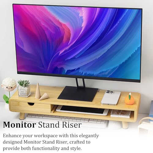Homerays Monitor Stand with Drawer, Exquisite Computer Monitor Stand for Desk, Ergonomic Wood Monitor Stand Riser for Computer,Laptop,Printer,TV,Upgrade Bamboo - color: Upgraded Bamboo