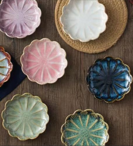 Lotus Ring Holder Dish Small Indoor Ash Tray, Ceramic Dessert Plate Trinket Jewelry Holder Organizing Necklace Earrings for Parents Friends Sister, All Jewelries Are NOT Included, Retro Blue. - color: Retro Blue-Round