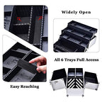 Joligrace Extra Large Makeup Train Case 6 Tray Make Up Artists Organizer Box Lockable Cosmetic Jewelry Toiletries Carrier Crafters Tool Cases with Adjustable Dividers & Shoulder Strap - Silver - color: Silvery White