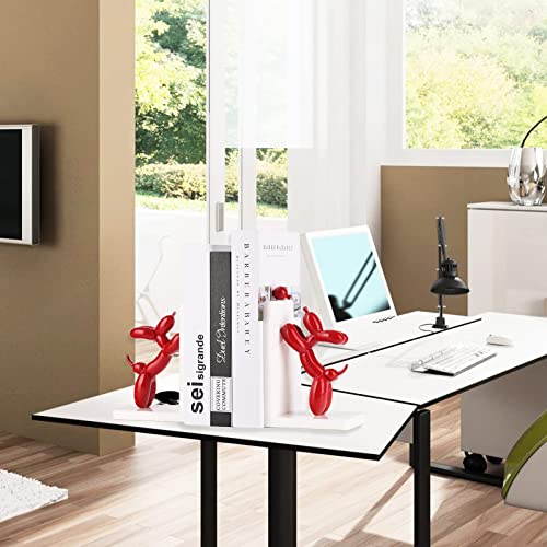 Cute Balloon Dog Bookends - Animal Book Stoppers for Kids' Books, Unique Home Office Decor - color: Red-1 Set