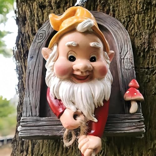 Teaeeno Gnome Garden Decoration Climbing Tree Decor Outdoor, Fairy Door Tree Face Figurine Lawn Patio Decor, Funny Climbing Elves Tree Peeker Sculpture Yard Art - color: Blue