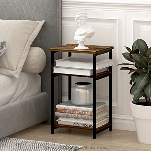 Furinno Just 3-Tier Metal Frame End Table with Storage Shelves, 1-Pack, Amber Pine - color: Amber Pine, size: 1-Pack, Metal Frame, 3-Tier