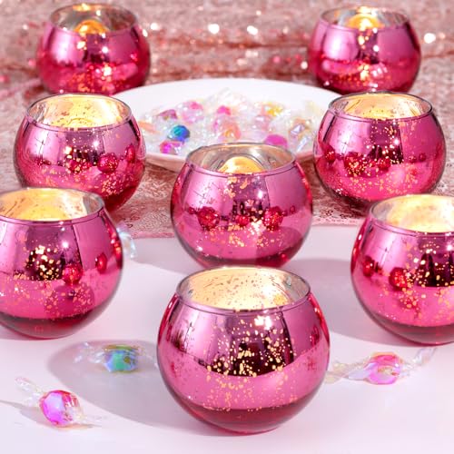LAMORGIFT 12 Pcs Hot Pink Candle Holders for Barbie Birthday Party Decorations- Summer Bridal Shower Decorations, Votive Candle Holders for Wedding, Pink Candle Centerpieces for Disco, Cowgirl Party - color: Hot Pink