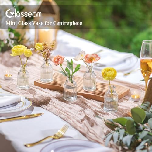 Glasseam Glass Bud Vases for Centerpieces: Clear Small Mini Flower Vase Set of 12 for Wedding Party Decorations - 3.7" Cute Tiny Bulk Table Centerpieces for Modern Baby Shower Bridal Florist Decor