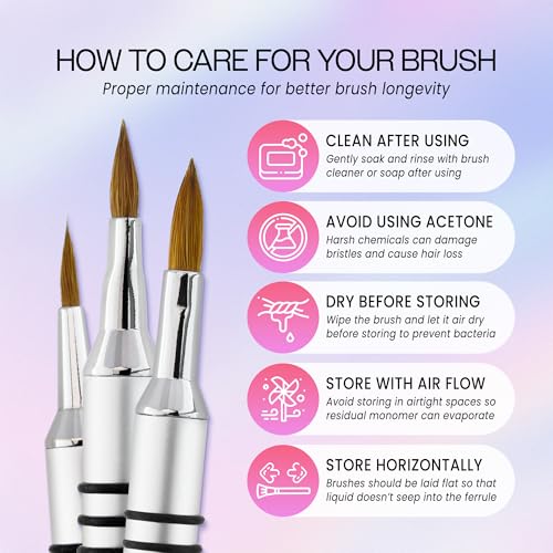 PANA 3D Kolinsky Acrylic Nail Art Sculpture Brush with Silver Metal Non-Slip Grip Handle for Manicures 3D Nail Art Flower Designs (Size #2) - color: Aluminum Silver, size: Size 2