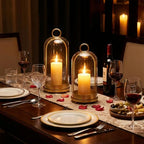 Metal Candle Holder Set (5.3"×11.8" & 3.9"×7.8"), Gold Hurricane Glass Candle Holders for Pillar Candles Wedding Party Table Coffee Table Decor